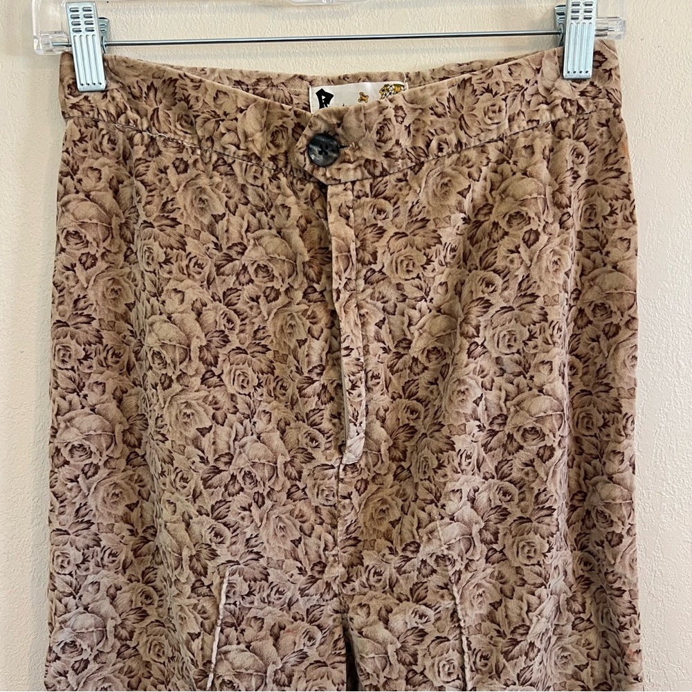 Vintage 70’s High Waisted Velvet Floral Pants - Picture 2 of 14